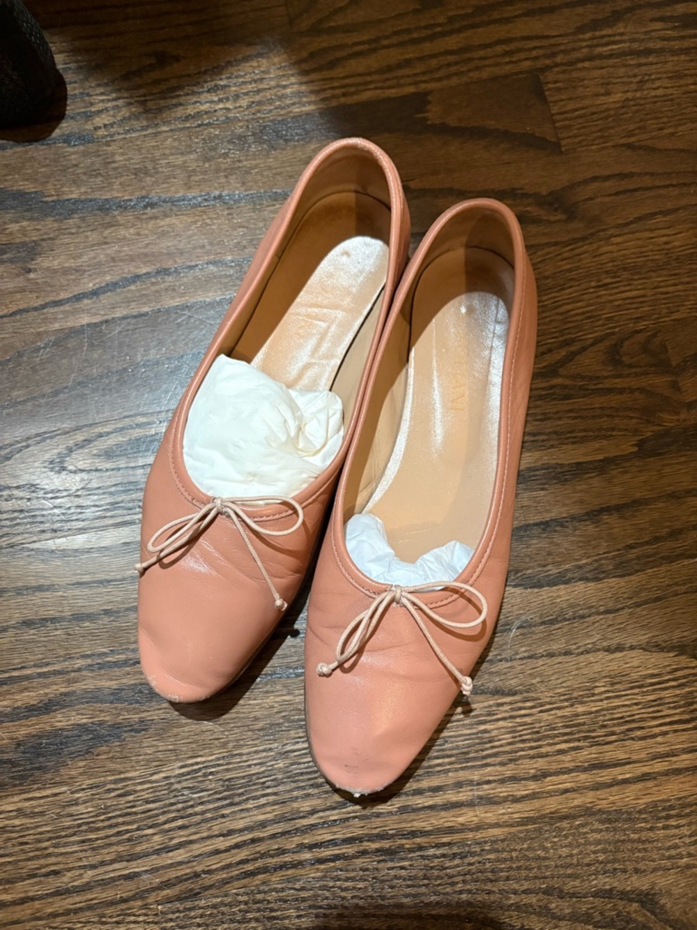 Women's Peach Ballet Flats with Bow Accent